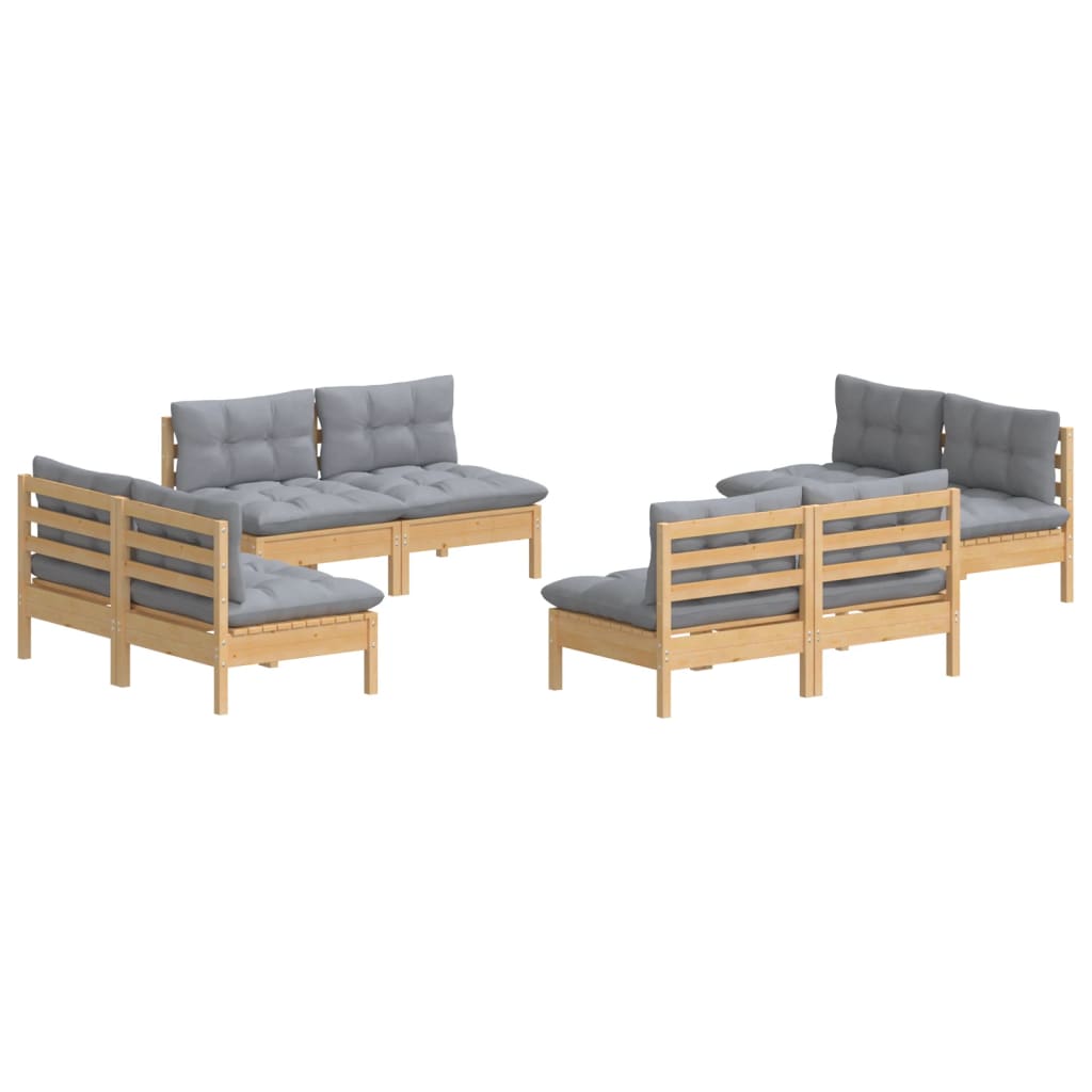vidaXL Set mobilier de grădină cu perne, 8 piese, gri, lemn de pin vidaXL Set mobilier de grădină cu perne, 8 piese, gri, lemn de pin