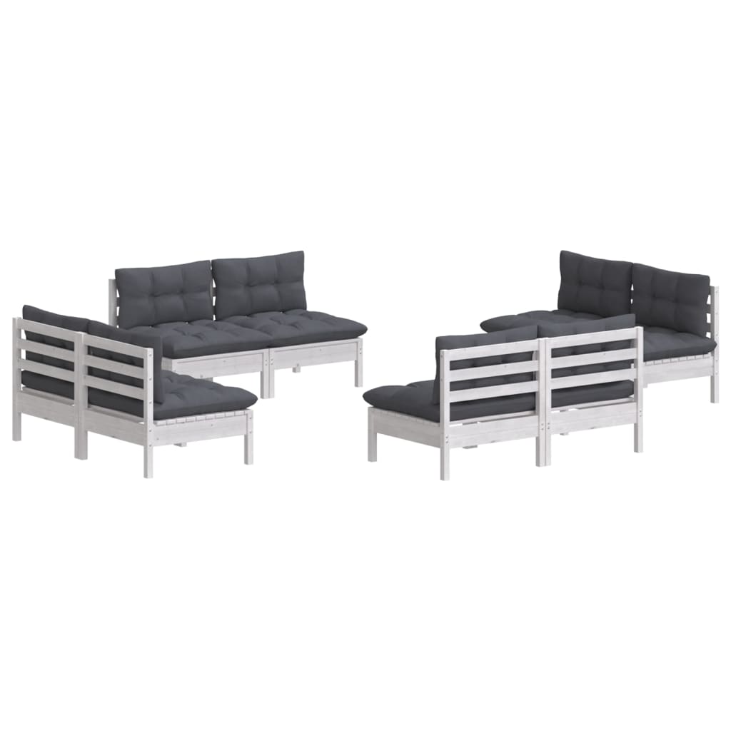 vidaXL Set mobilier de grădină cu perne, 8 piese, antracit, lemn pin vidaXL Set mobilier de grădină cu perne, 8 piese, antracit, lemn pin