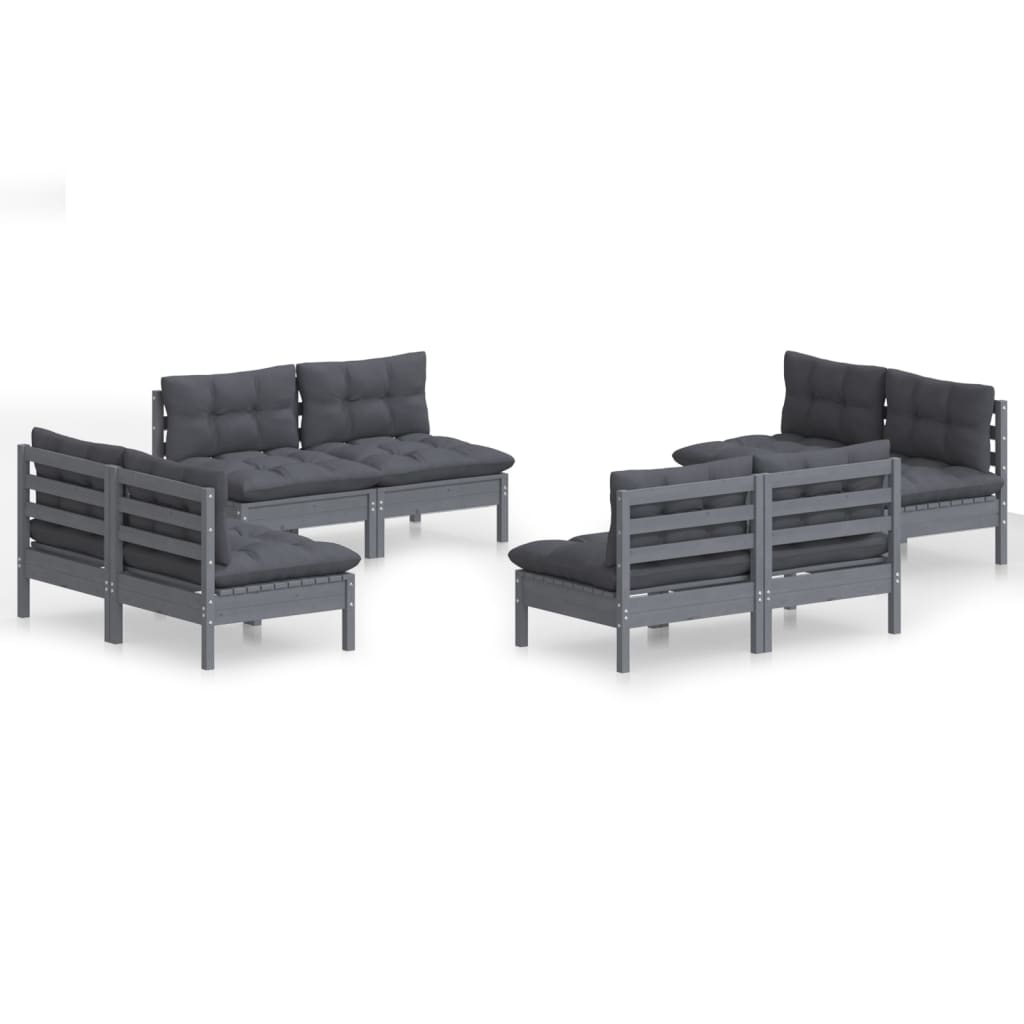 vidaXL Set mobilier de grădină cu perne, 8 piese, antracit, lemn pin vidaXL Set mobilier de grădină cu perne, 8 piese, antracit, lemn pin