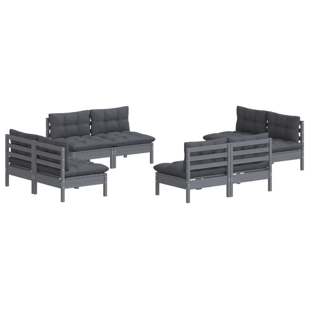 vidaXL Set mobilier de grădină cu perne, 8 piese, antracit, lemn pin vidaXL Set mobilier de grădină cu perne, 8 piese, antracit, lemn pin
