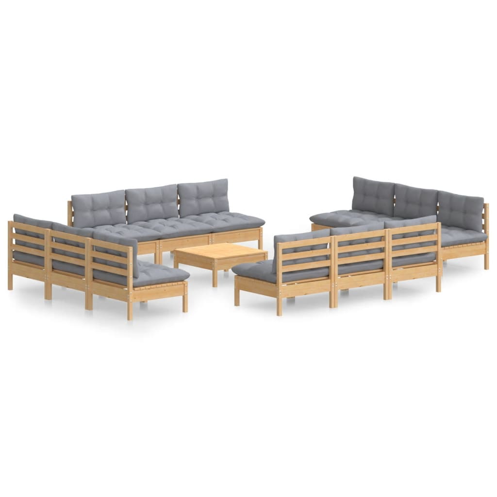 vidaXL Set mobilier grădină cu perne, 13 piese, gri, lemn de pin