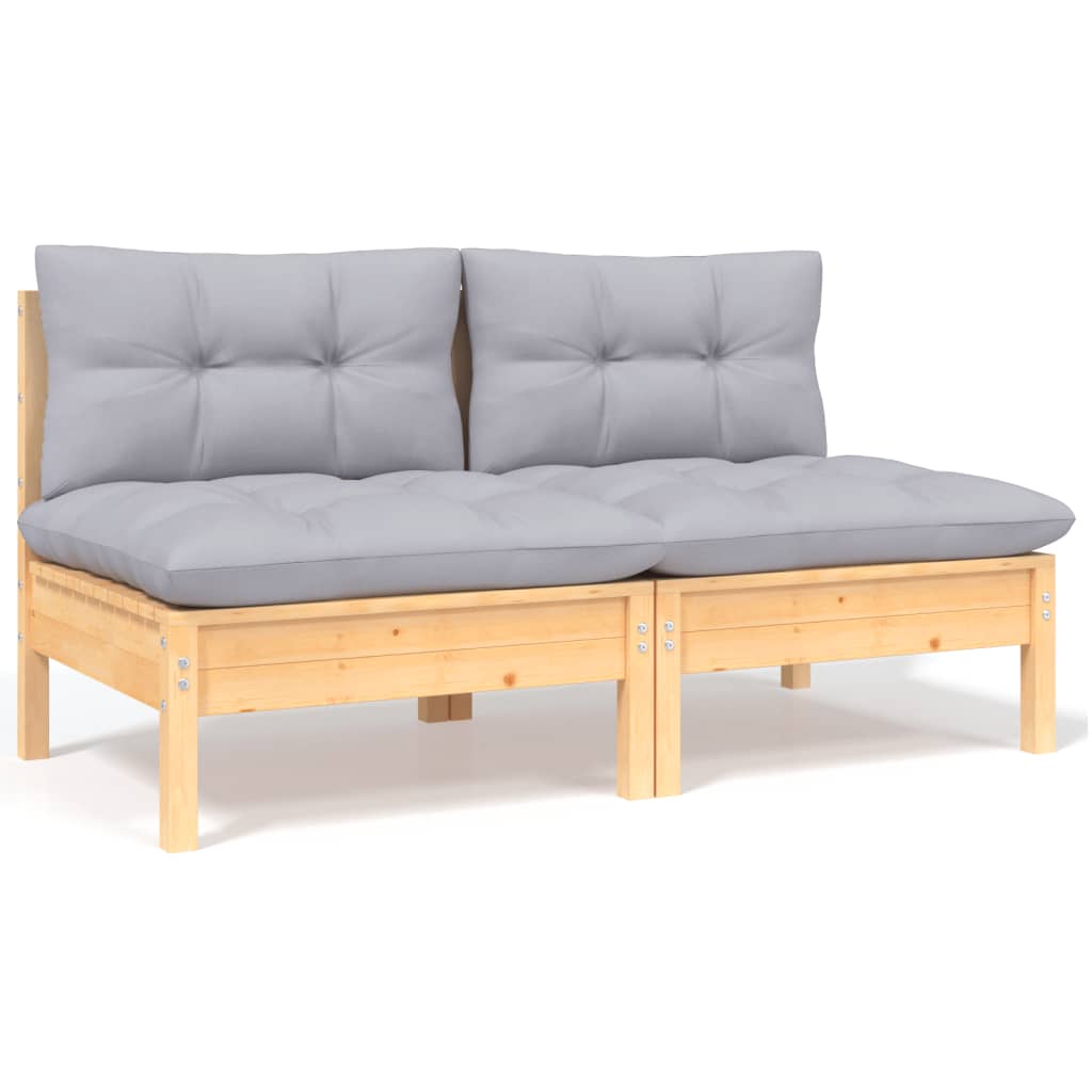 vidaXL Set mobilier grădină cu perne, 13 piese, gri, lemn de pin