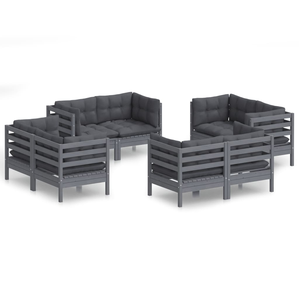 vidaXL Set mobilier de grădină cu perne, 8 piese, antracit, lemn pin vidaXL Set mobilier de grădină cu perne, 8 piese, antracit, lemn pin
