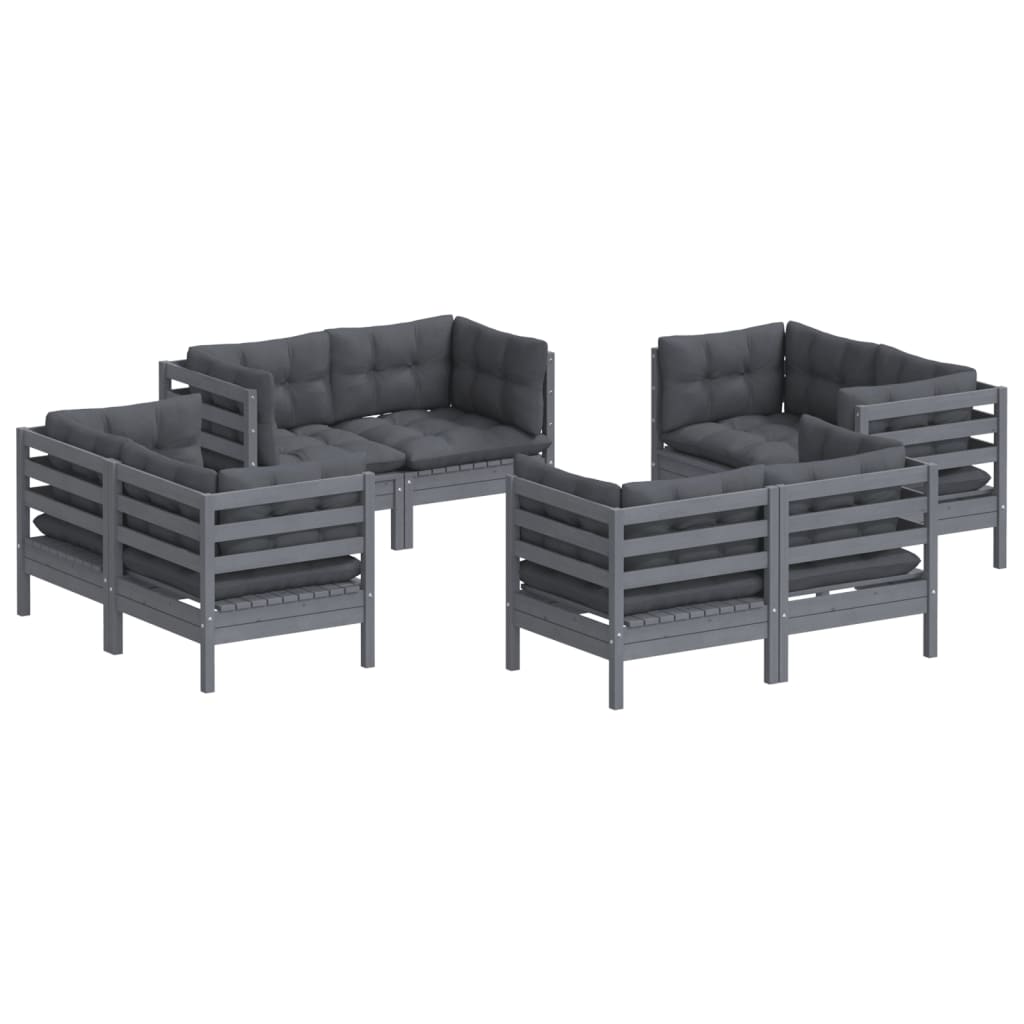 vidaXL Set mobilier de grădină cu perne, 8 piese, antracit, lemn pin vidaXL Set mobilier de grădină cu perne, 8 piese, antracit, lemn pin