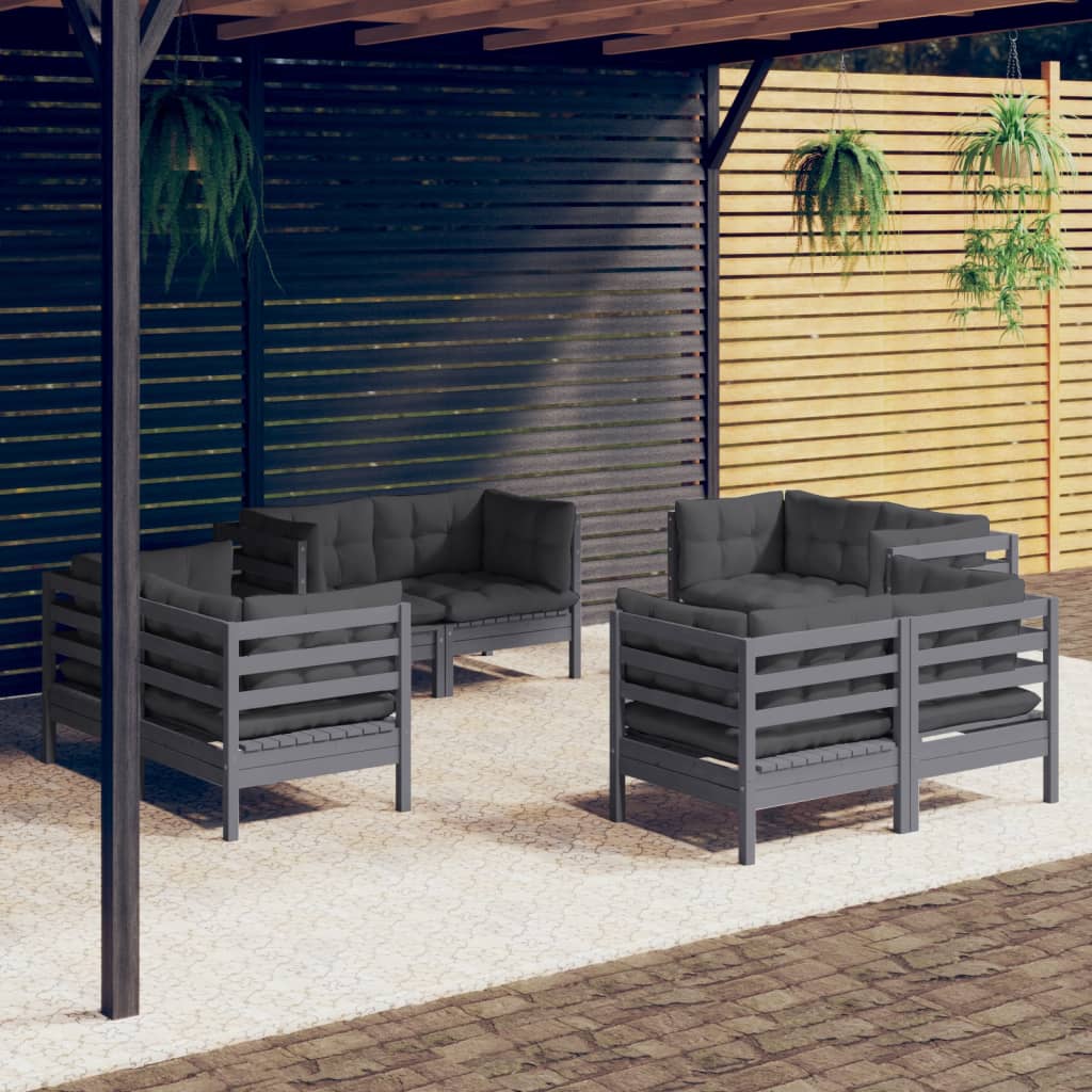 vidaXL Set mobilier de grădină cu perne, 8 piese, antracit, lemn pin vidaXL Set mobilier de grădină cu perne, 8 piese, antracit, lemn pin