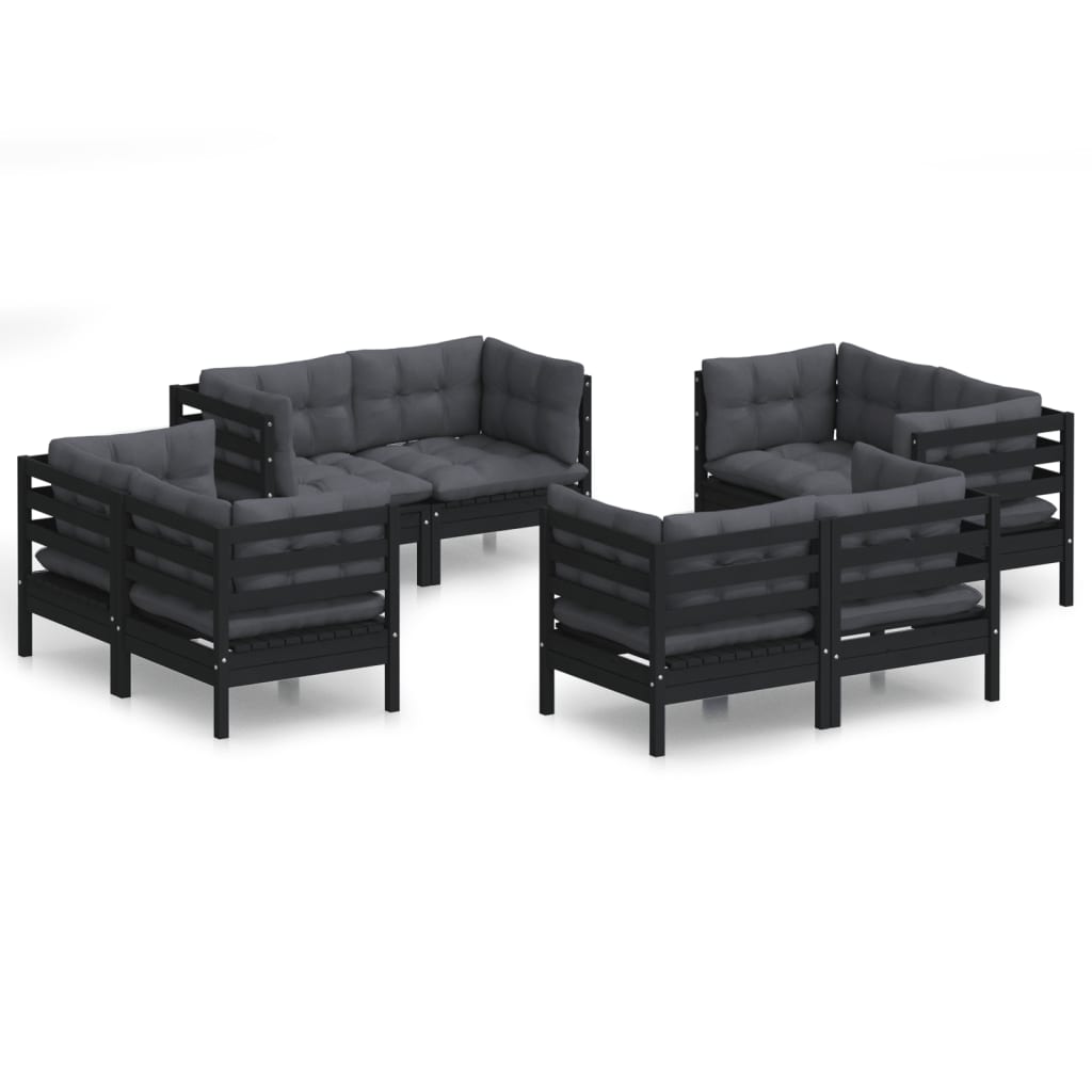 vidaXL Set mobilier de grădină cu perne, 8 piese, antracit, lemn pin vidaXL Set mobilier de grădină cu perne, 8 piese, antracit, lemn pin