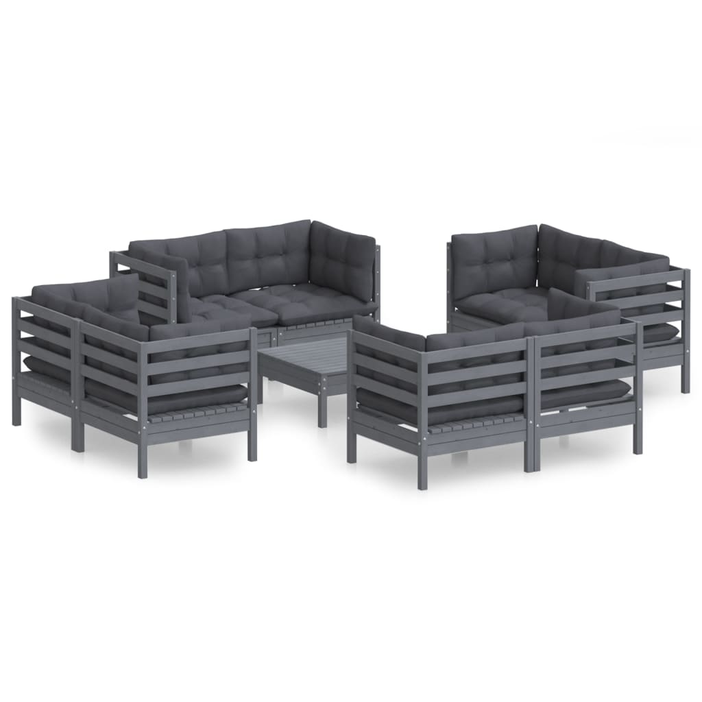 vidaXL Set mobilier de grădină cu perne, 9 piese, antracit, lemn pin vidaXL Set mobilier de grădină cu perne, 9 piese, antracit, lemn pin