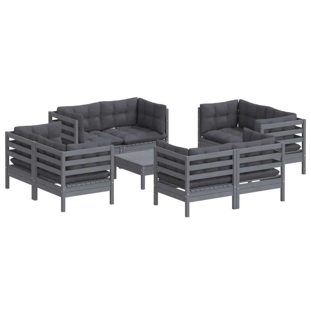 vidaXL Set mobilier de grădină cu perne, 9 piese, antracit, lemn pin vidaXL Set mobilier de grădină cu perne, 9 piese, antracit, lemn pin
