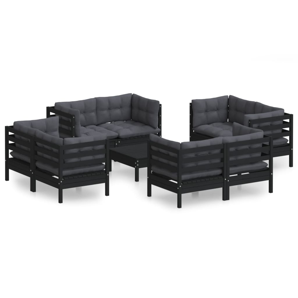 vidaXL Set mobilier de grădină cu perne, 9 piese, antracit, lemn pin vidaXL Set mobilier de grădină cu perne, 9 piese, antracit, lemn pin