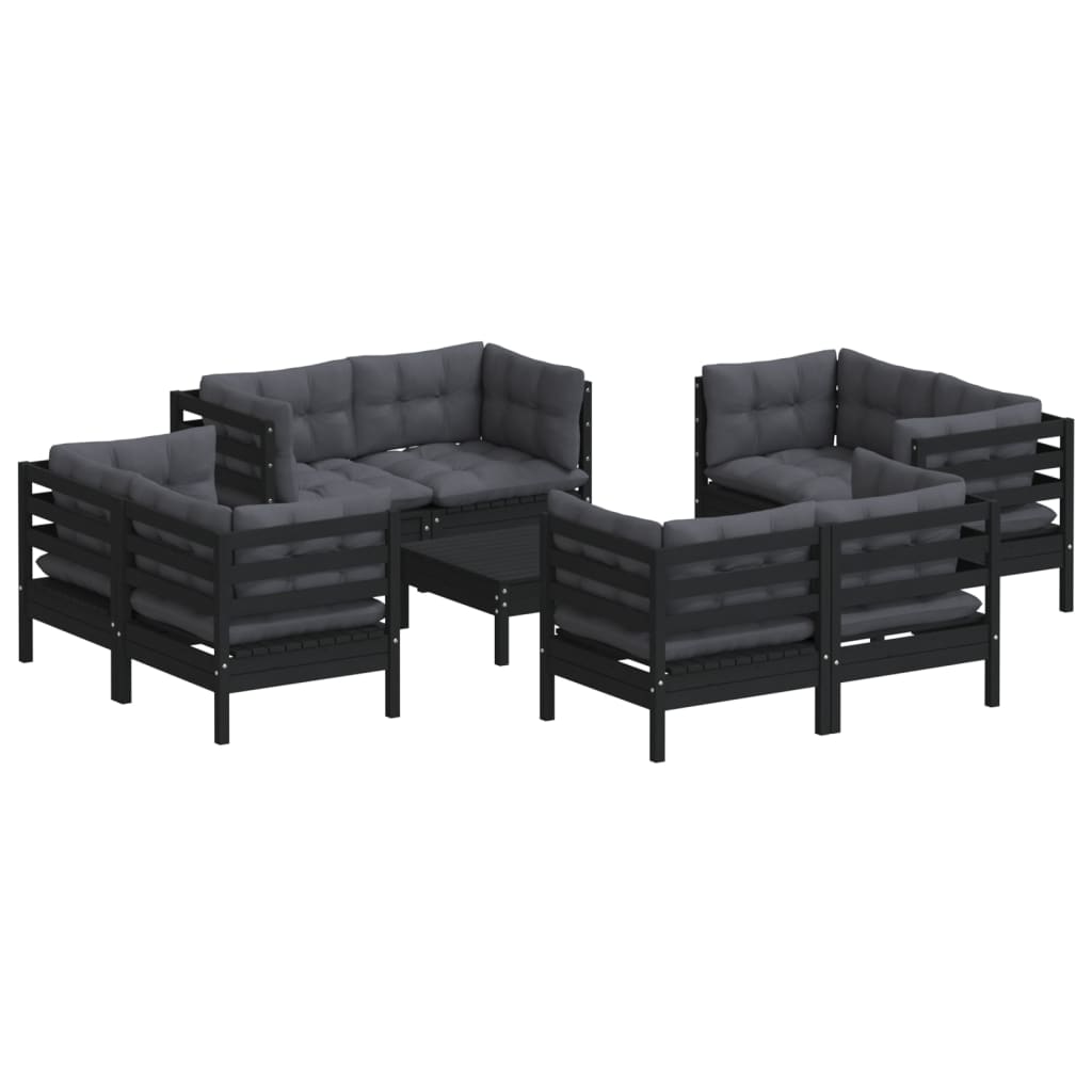 vidaXL Set mobilier de grădină cu perne, 9 piese, antracit, lemn pin vidaXL Set mobilier de grădină cu perne, 9 piese, antracit, lemn pin