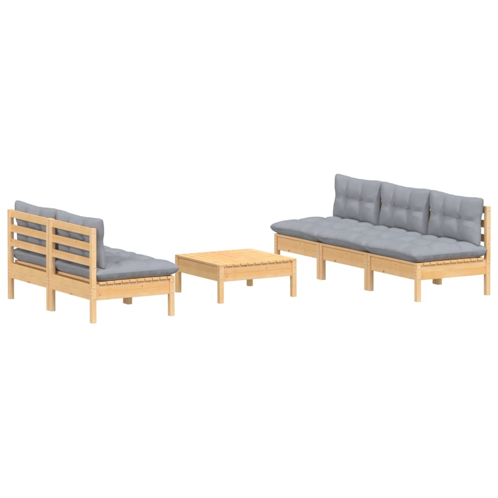 vidaXL Set mobilier grădină cu perne gri, 6 piese, lemn de pin vidaXL Set mobilier grădină cu perne gri, 6 piese, lemn de pin