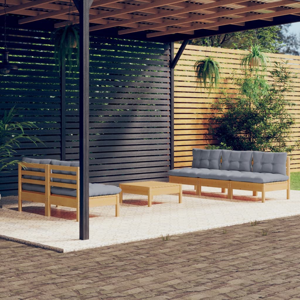 vidaXL Set mobilier grădină cu perne gri, 6 piese, lemn de pin vidaXL Set mobilier grădină cu perne gri, 6 piese, lemn de pin