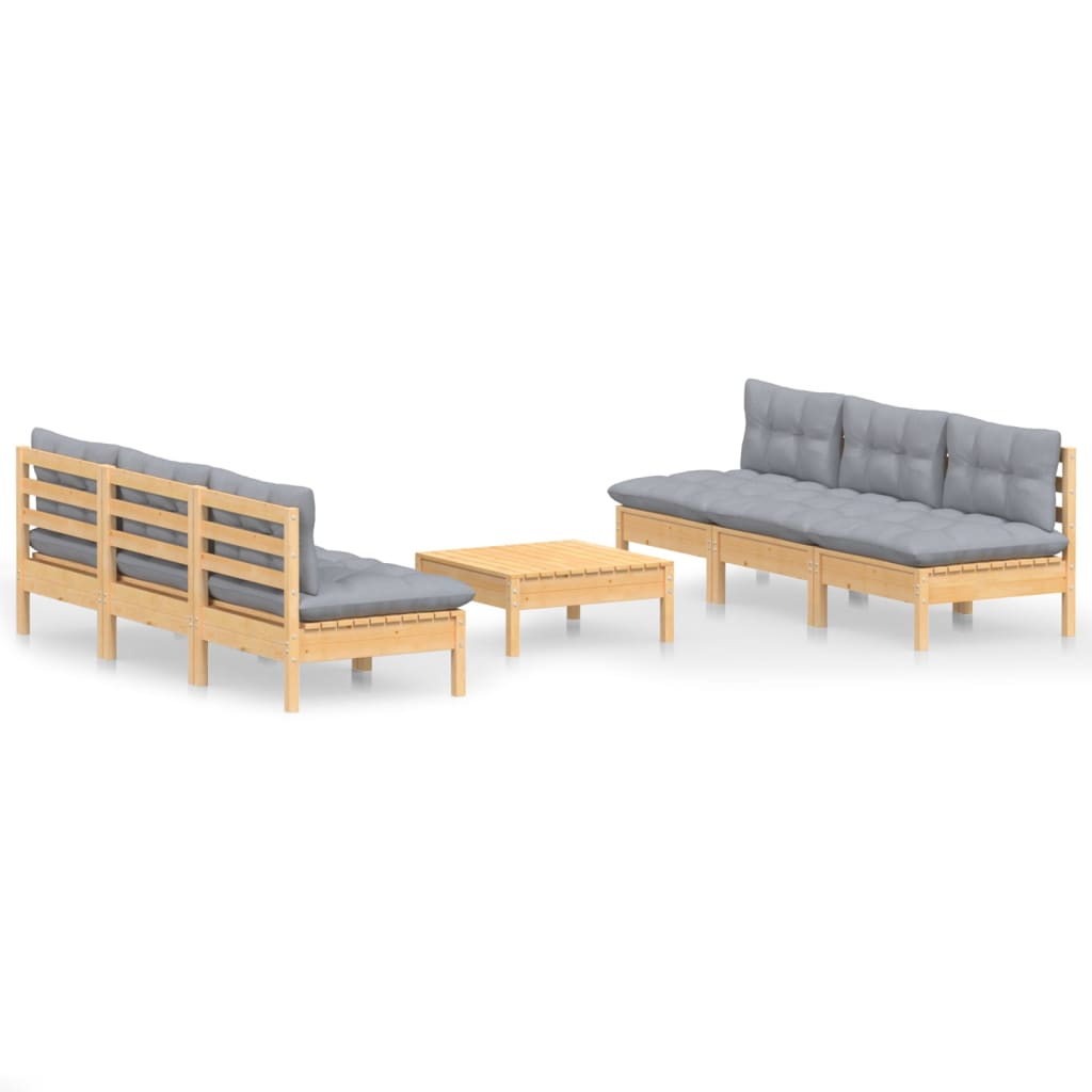 vidaXL Set mobilier grădină cu perne gri, 7 piese, lemn masiv de pin vidaXL Set mobilier grădină cu perne gri, 7 piese, lemn masiv de pin