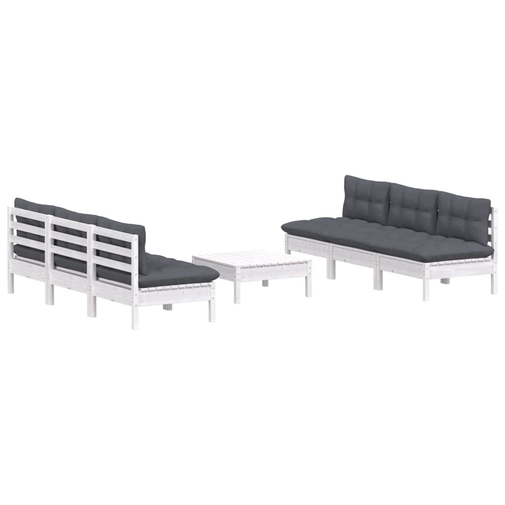 vidaXL Set mobilier grădină cu perne antracit, 7 piese, lemn masiv pin vidaXL Set mobilier grădină cu perne antracit, 7 piese, lemn masiv pin