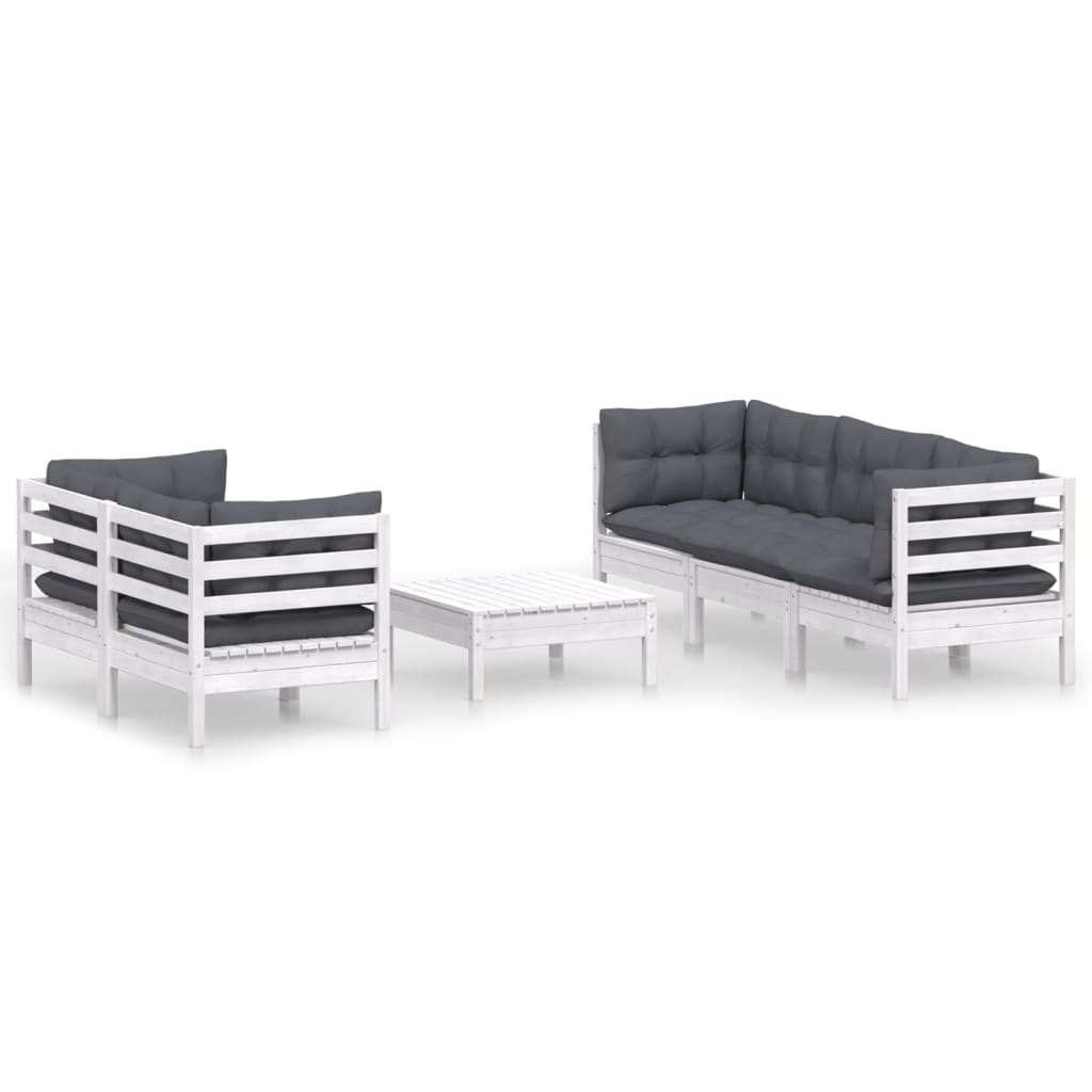 vidaXL Set mobilier grădină cu perne antracit, 6 piese, lemn masiv pin vidaXL Set mobilier grădină cu perne antracit, 6 piese, lemn masiv pin