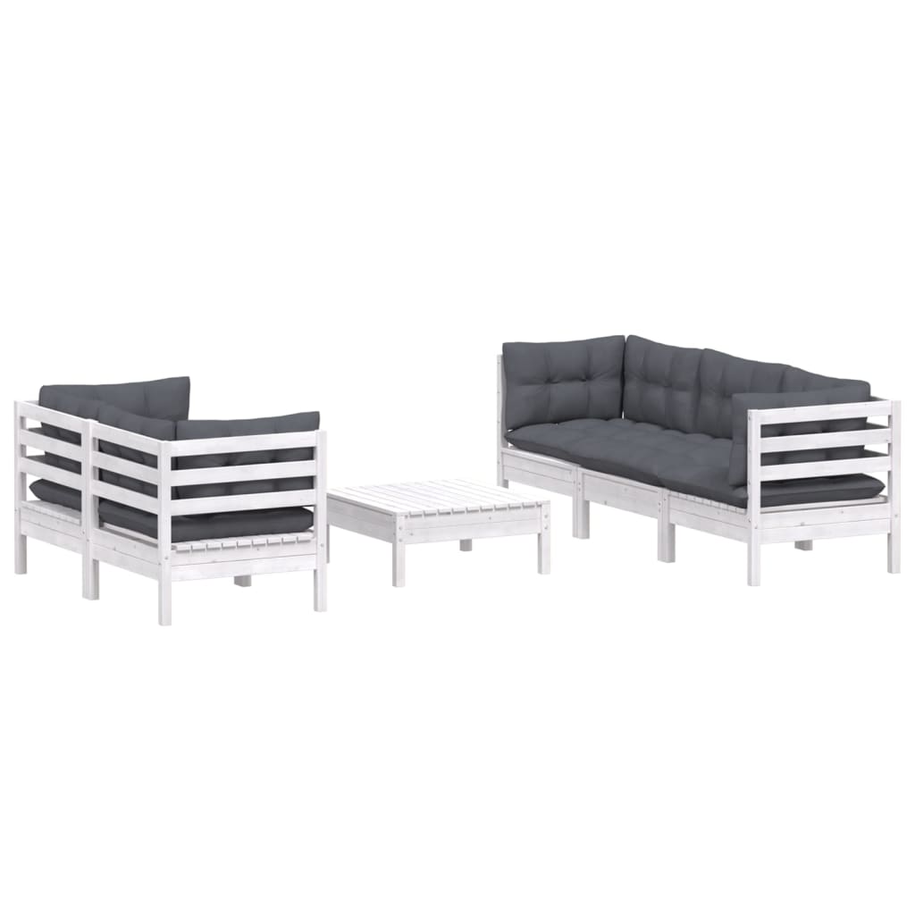 vidaXL Set mobilier grădină cu perne antracit, 6 piese, lemn masiv pin vidaXL Set mobilier grădină cu perne antracit, 6 piese, lemn masiv pin