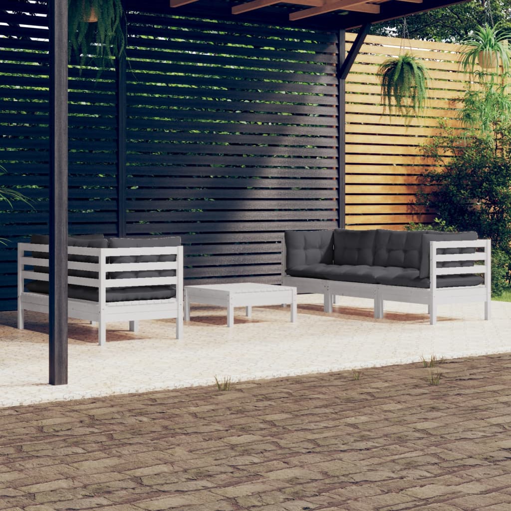 vidaXL Set mobilier grădină cu perne antracit, 6 piese, lemn masiv pin vidaXL Set mobilier grădină cu perne antracit, 6 piese, lemn masiv pin