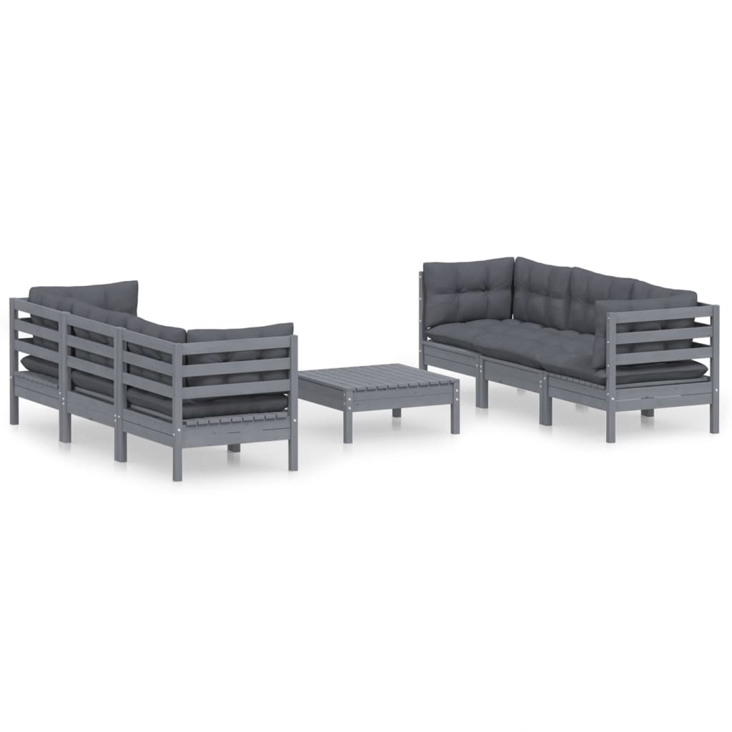 vidaXL Set mobilier grădină cu perne antracit, 7 piese, lemn masiv pin vidaXL Set mobilier grădină cu perne antracit, 7 piese, lemn masiv pin