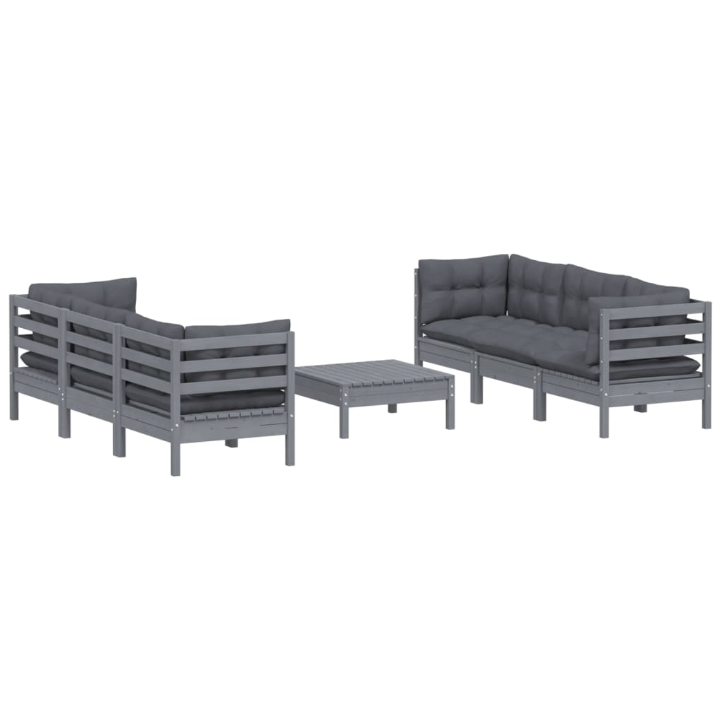 vidaXL Set mobilier grădină cu perne antracit, 7 piese, lemn masiv pin vidaXL Set mobilier grădină cu perne antracit, 7 piese, lemn masiv pin