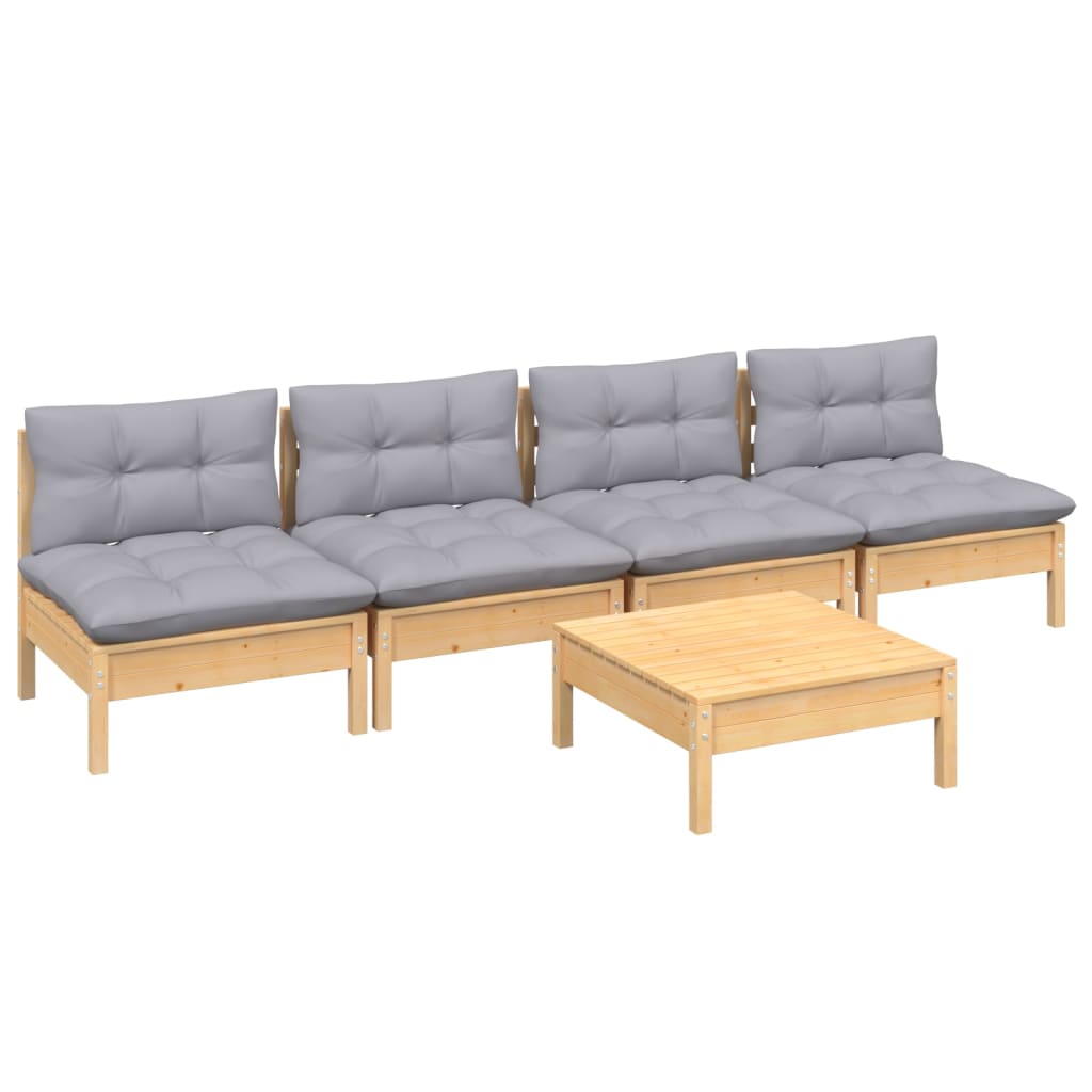 vidaXL Set mobilier grădină cu perne gri, 5 piese, lemn masiv de pin vidaXL Set mobilier grădină cu perne gri, 5 piese, lemn masiv de pin