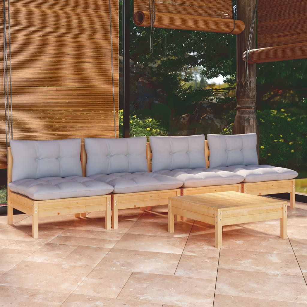 vidaXL Set mobilier grădină cu perne gri, 5 piese, lemn masiv de pin vidaXL Set mobilier grădină cu perne gri, 5 piese, lemn masiv de pin