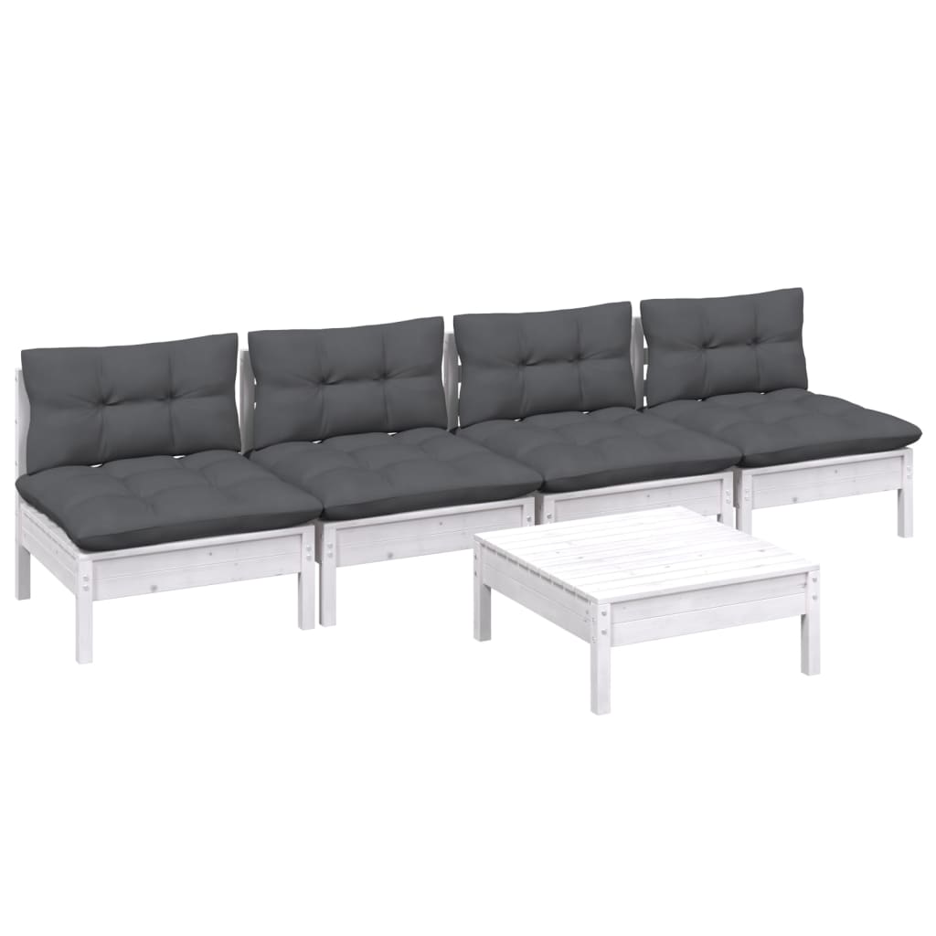 vidaXL Set mobilier grădină cu perne antracit, 5 piese, lemn de pin
