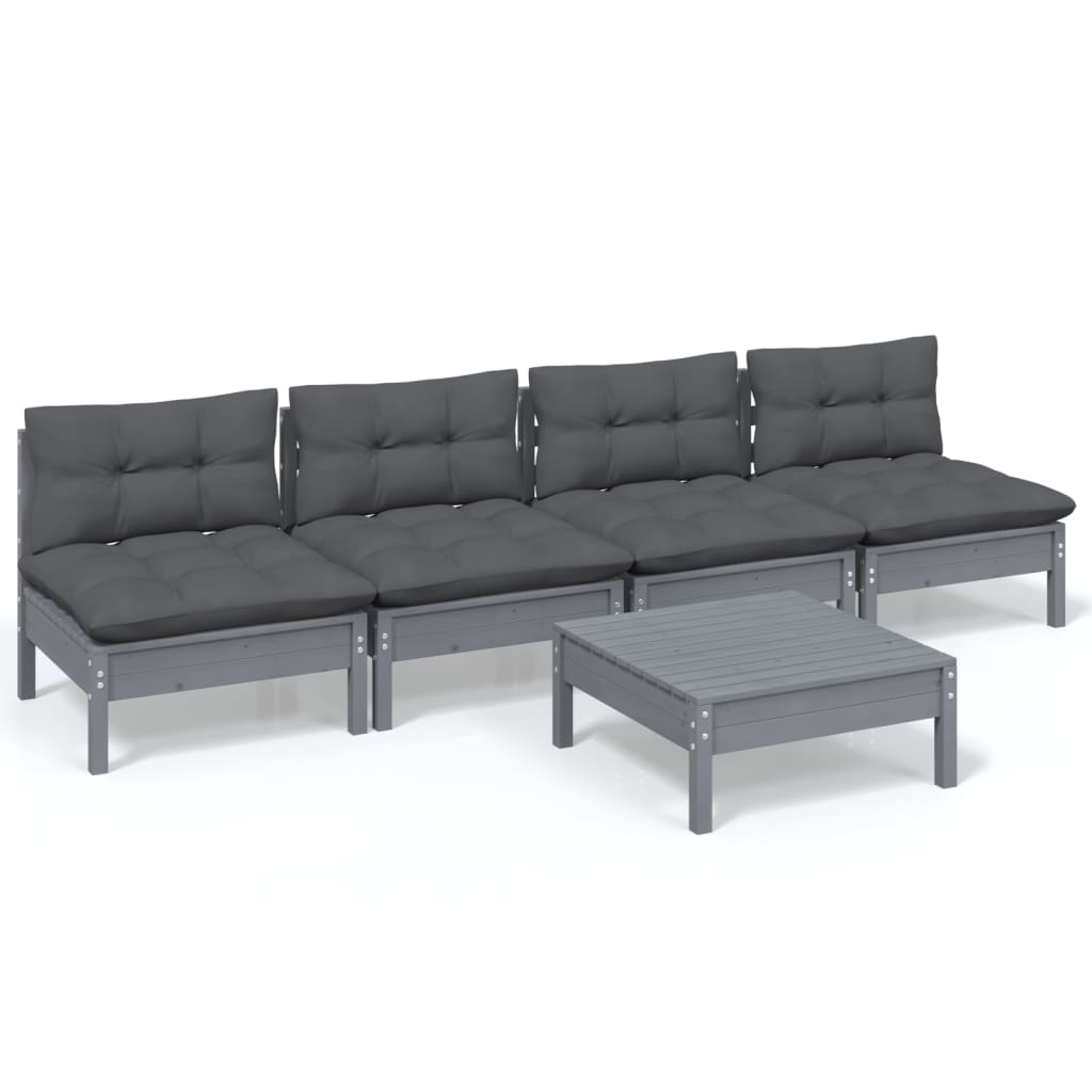 vidaXL Set mobilier grădină cu perne antracit, 5 piese, lemn de pin vidaXL Set mobilier grădină cu perne antracit, 5 piese, lemn de pin