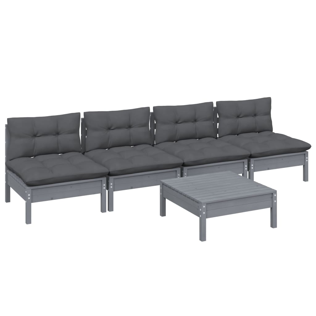 vidaXL Set mobilier grădină cu perne antracit, 5 piese, lemn de pin vidaXL Set mobilier grădină cu perne antracit, 5 piese, lemn de pin