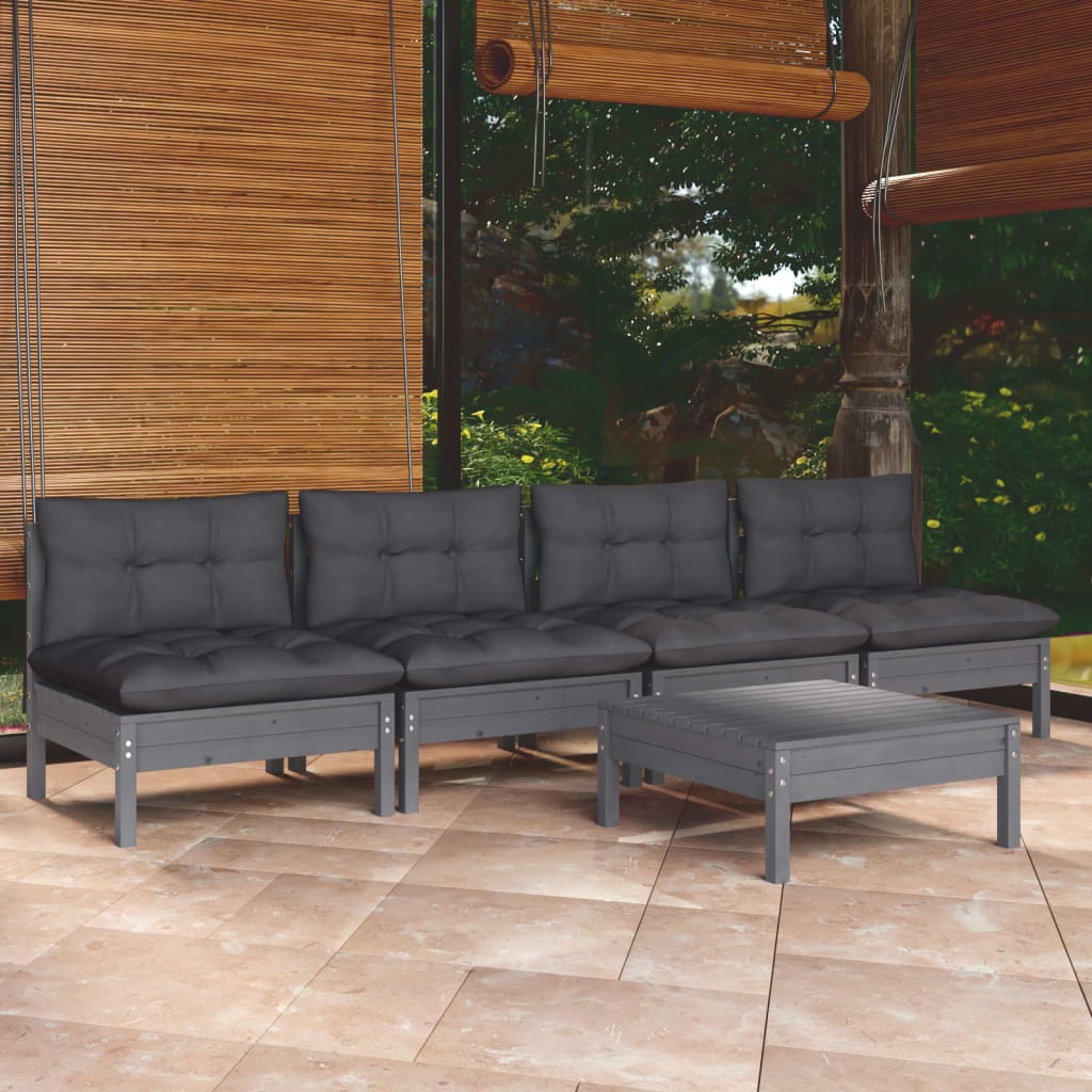 vidaXL Set mobilier grădină cu perne antracit, 5 piese, lemn de pin vidaXL Set mobilier grădină cu perne antracit, 5 piese, lemn de pin