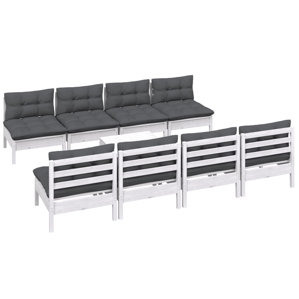vidaXL Set mobilier de grădină cu perne, 9 piese, lemn masiv de pin vidaXL Set mobilier de grădină cu perne, 9 piese, lemn masiv de pin