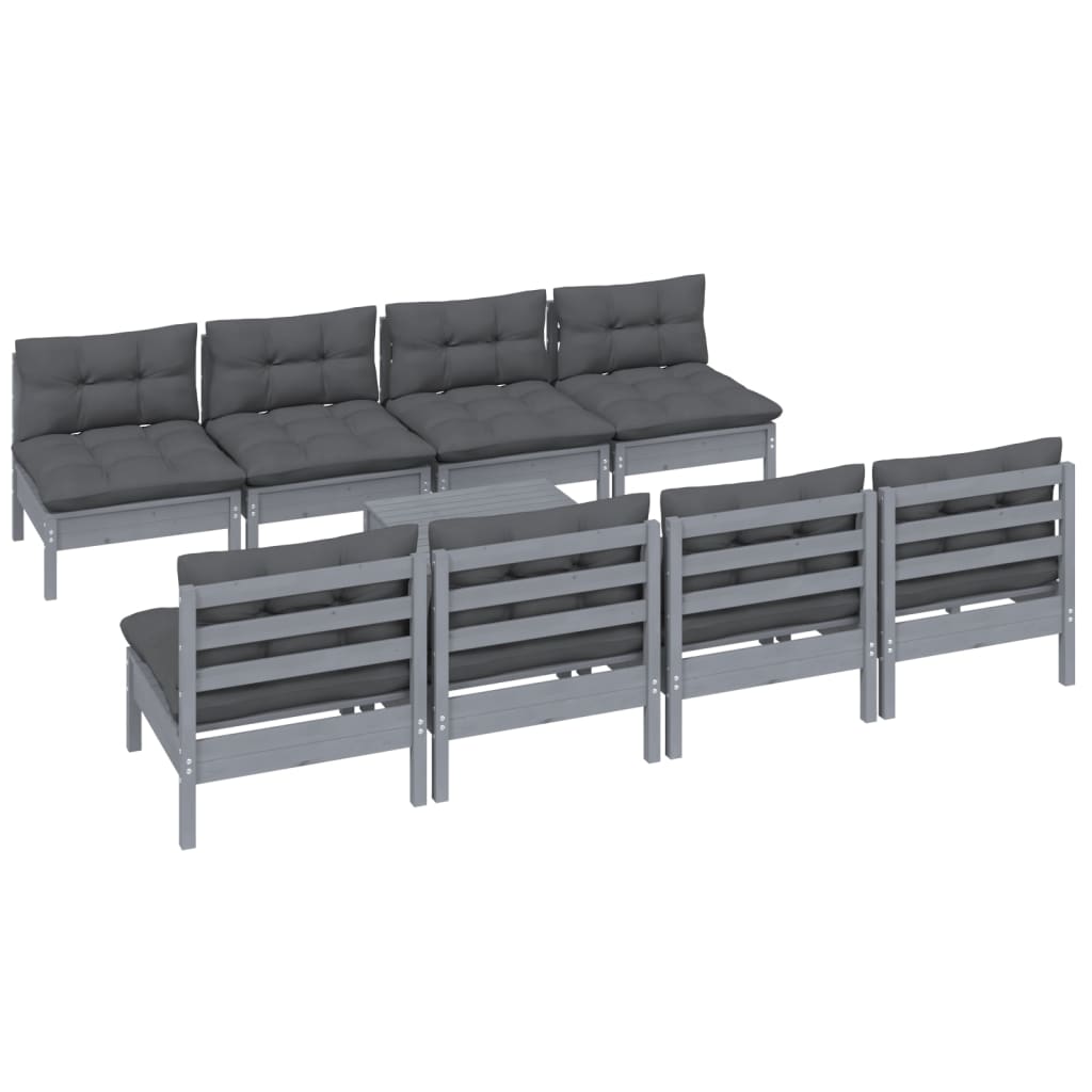 vidaXL Set mobilier de grădină cu perne, 9 piese, lemn masiv de pin