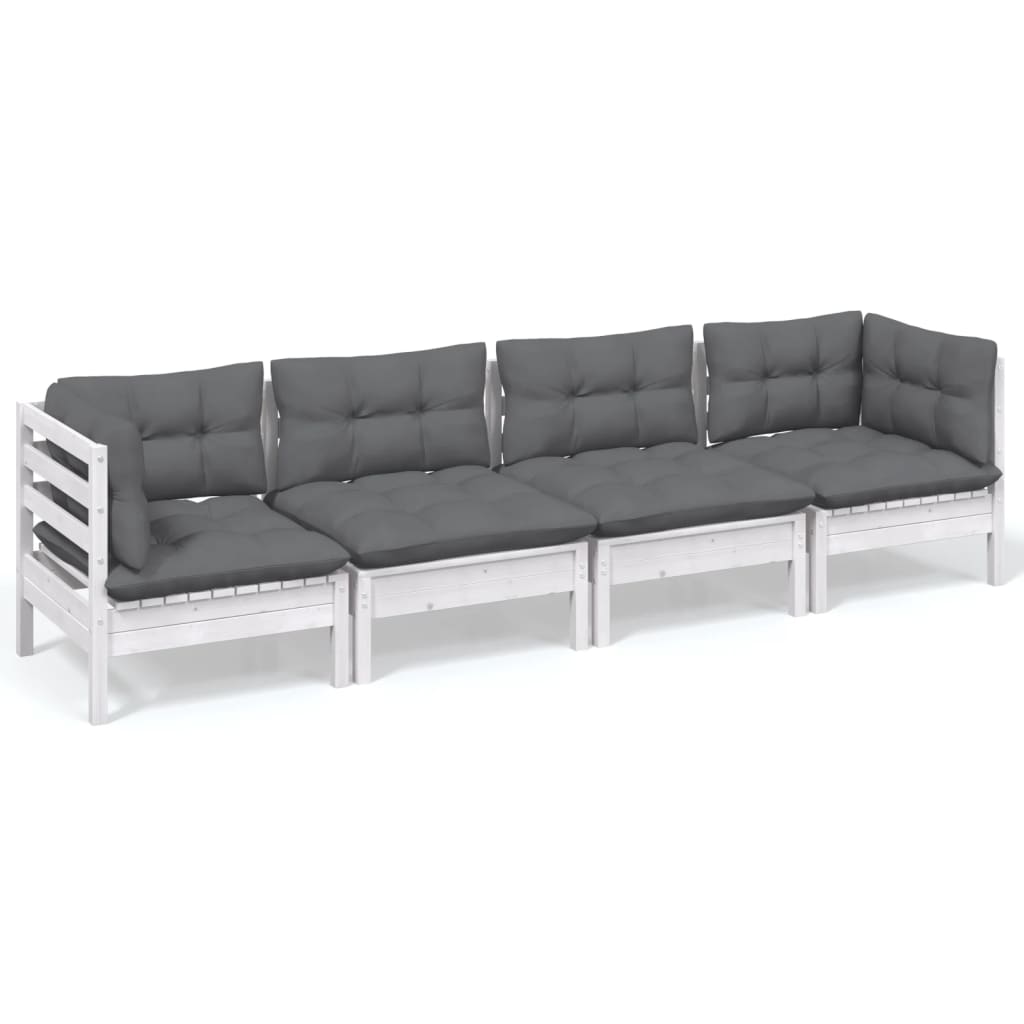 vidaXL Set mobilier grădină cu perne, 4 piese, lemn masiv de pin