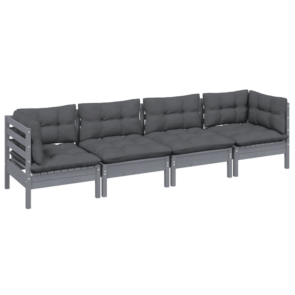 vidaXL Set mobilier grădină cu perne, 4 piese, lemn masiv de pin