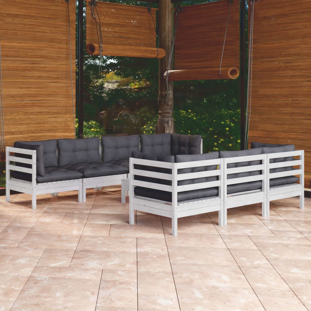 vidaXL Set mobilier de grădină cu perne, 8 piese, lemn masiv de pin vidaXL Set mobilier de grădină cu perne, 8 piese, lemn masiv de pin
