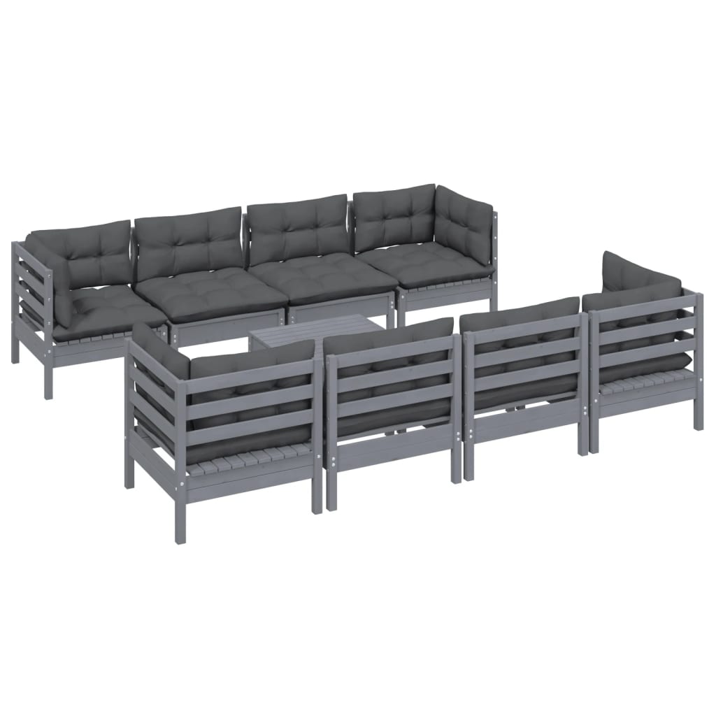 vidaXL Set mobilier de grădină cu perne, 9 piese, lemn masiv de pin vidaXL Set mobilier de grădină cu perne, 9 piese, lemn masiv de pin
