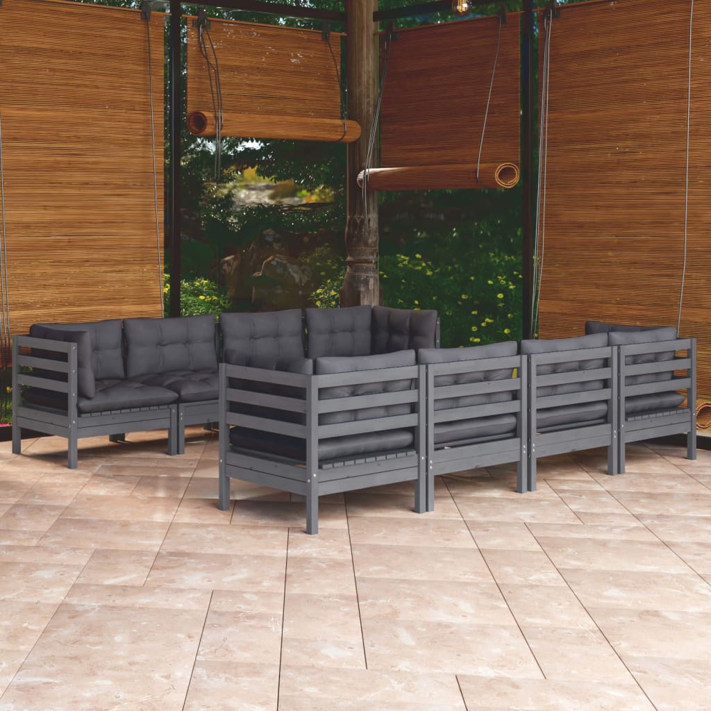 vidaXL Set mobilier de grădină cu perne, 9 piese, lemn masiv de pin vidaXL Set mobilier de grădină cu perne, 9 piese, lemn masiv de pin
