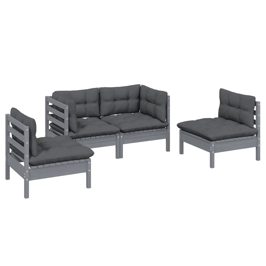 vidaXL Set mobilier grădină cu perne, 4 piese, lemn masiv de pin