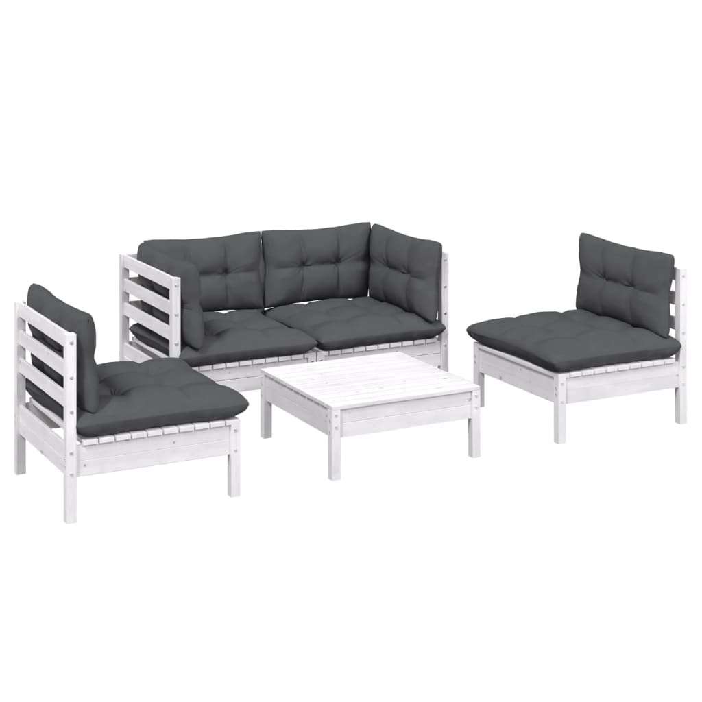 vidaXL Set mobilier grădină cu perne, 5 piese, lemn masiv de pin