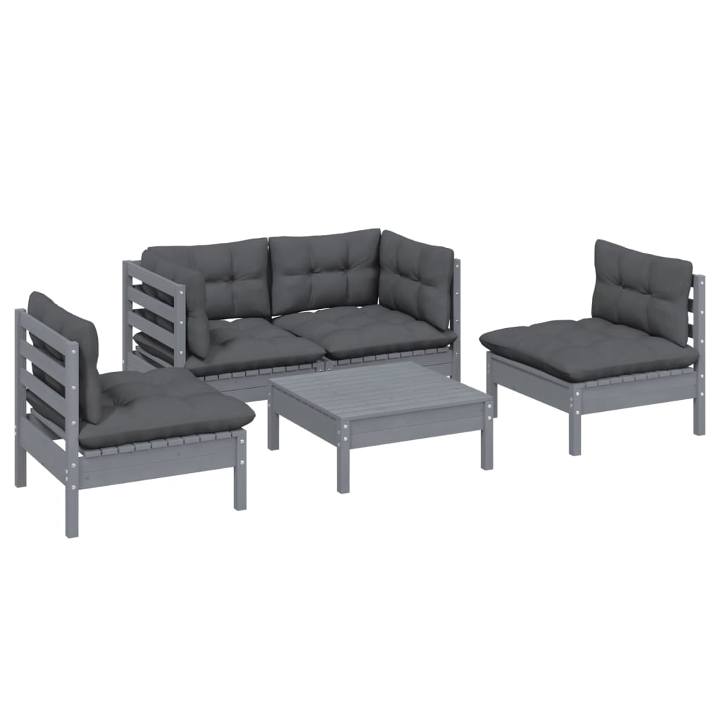 vidaXL Set mobilier grădină cu perne, 5 piese, lemn masiv de pin