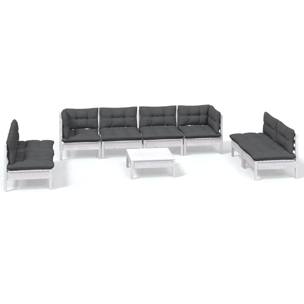 vidaXL Set mobilier de grădină cu perne, 9 piese, lemn masiv de pin vidaXL Set mobilier de grădină cu perne, 9 piese, lemn masiv de pin