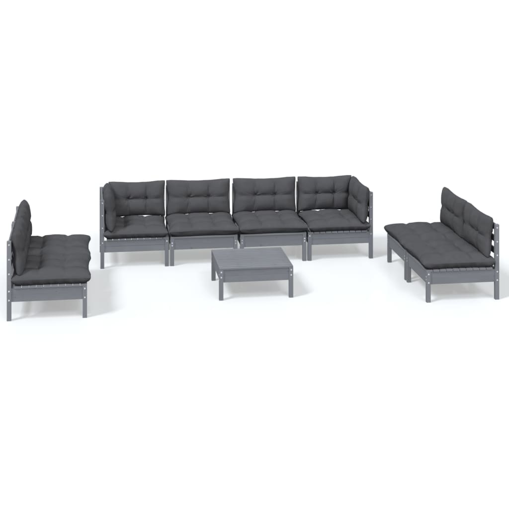 vidaXL Set mobilier de grădină cu perne, 9 piese, lemn masiv de pin
