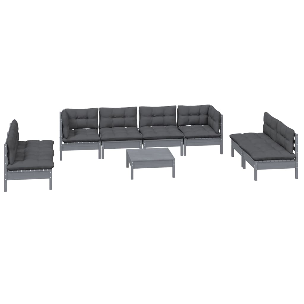 vidaXL Set mobilier de grădină cu perne, 9 piese, lemn masiv de pin