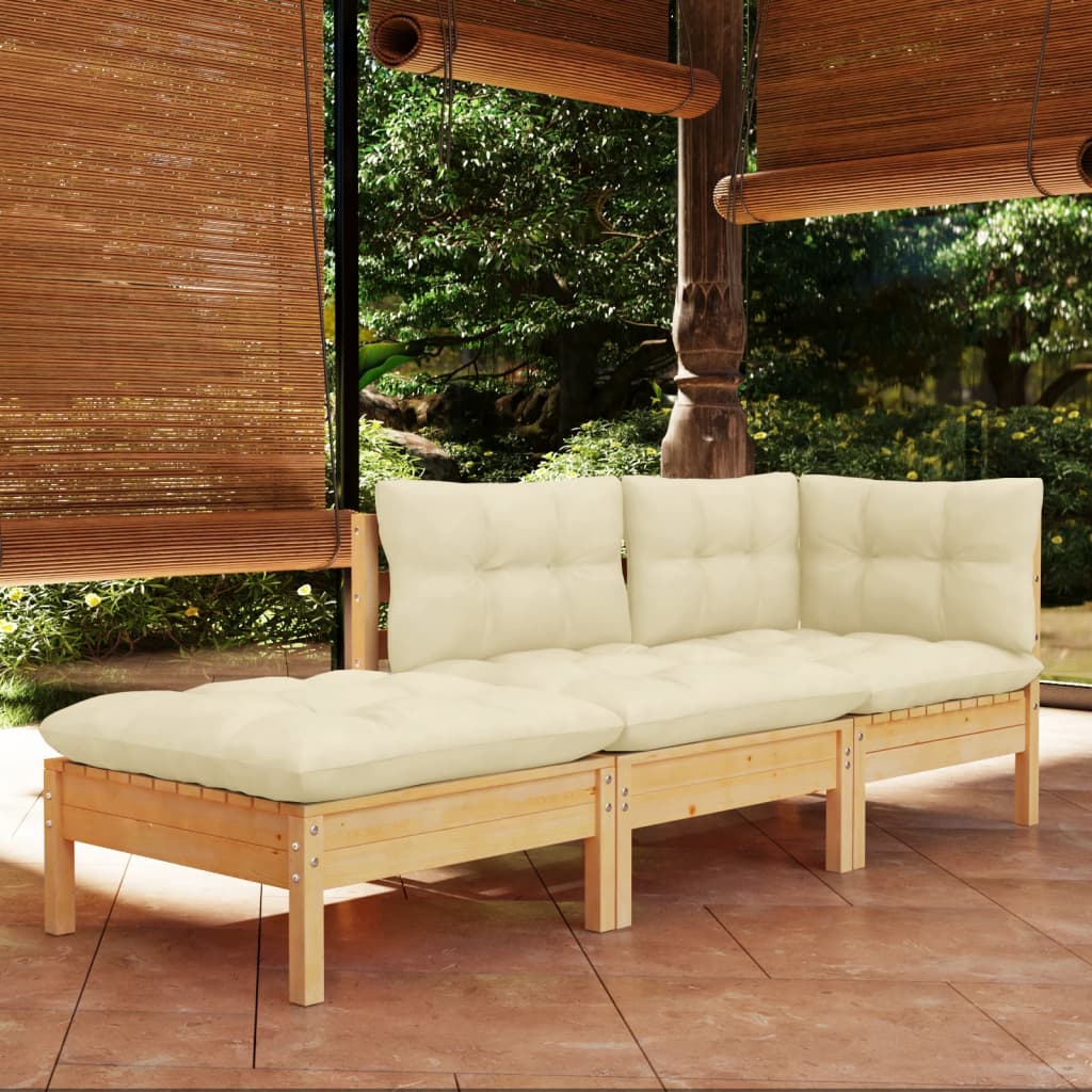 vidaXL Set mobilier grădină cu perne crem, 3 piese, lemn masiv de pin vidaXL Set mobilier grădină cu perne crem, 3 piese, lemn masiv de pin