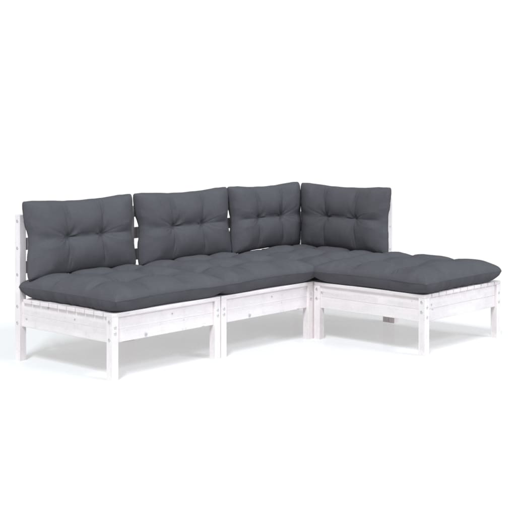 vidaXL Set mobilier grădină cu perne, 4 piese, alb, lemn de pin
