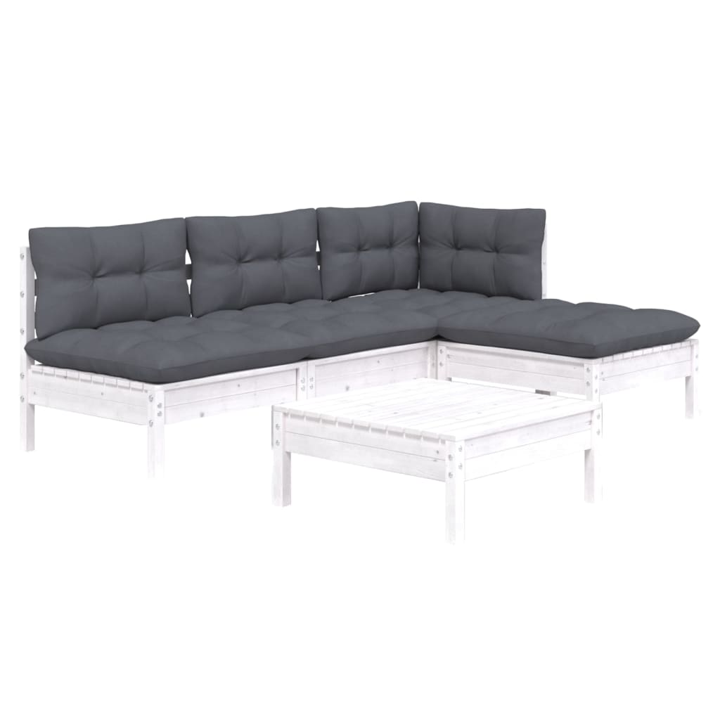 vidaXL Set mobilier grădină cu perne, 5 piese, alb, lemn de pin