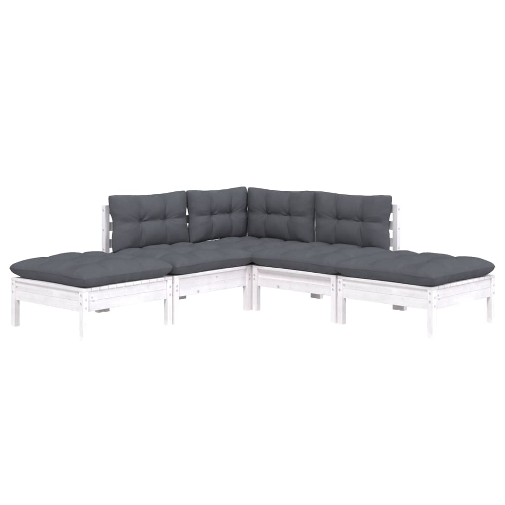 vidaXL Set mobilier grădină cu perne, 5 piese, alb, lemn de pin