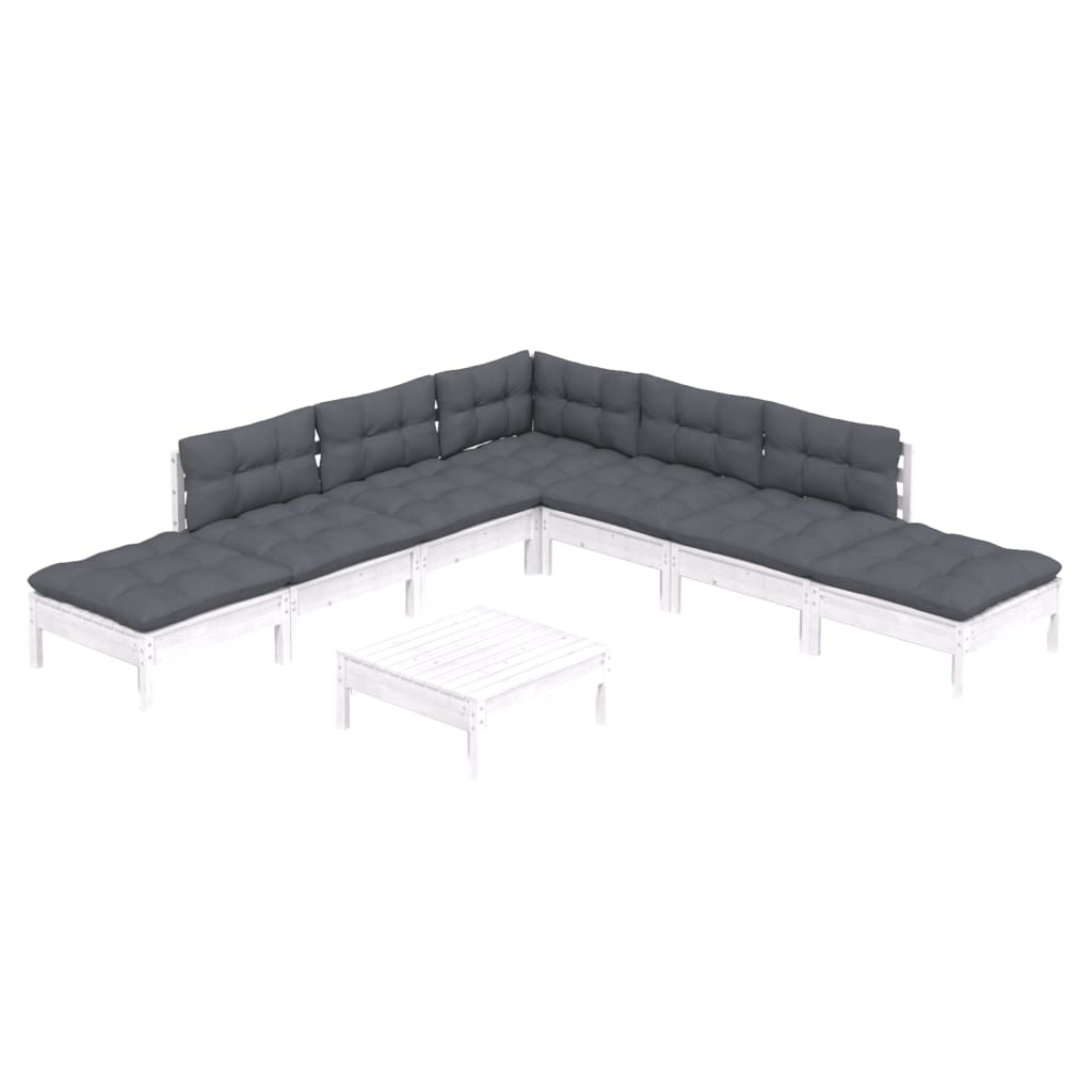 vidaXL Set mobilier de grădină cu perne, 8 piese, alb, lemn de pin