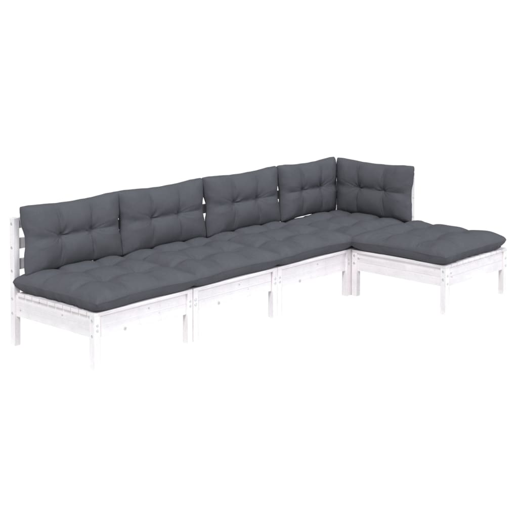 vidaXL Set mobilier grădină cu perne, 5 piese, alb, lemn de pin