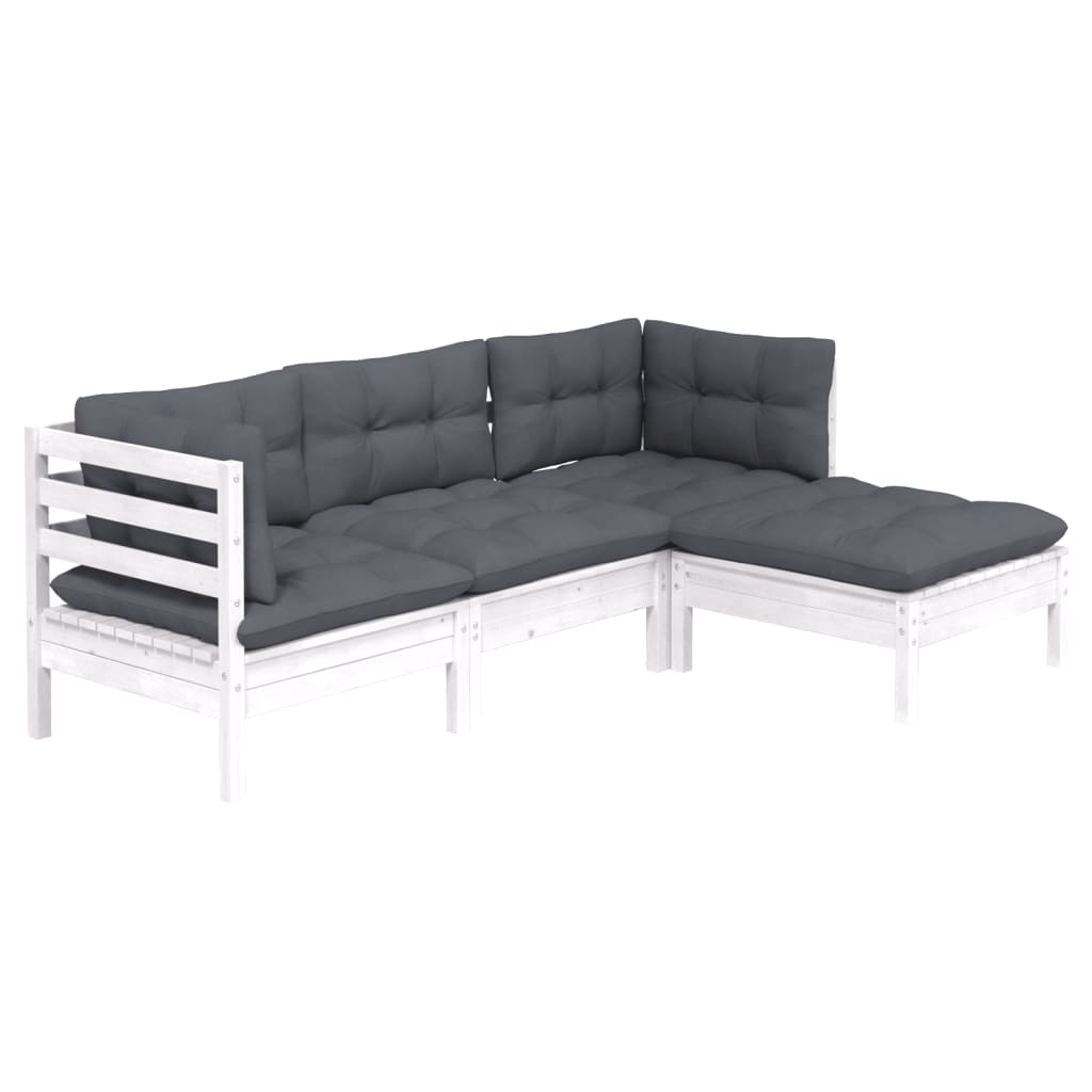 vidaXL Set mobilier grădină cu perne, 4 piese, alb, lemn de pin
