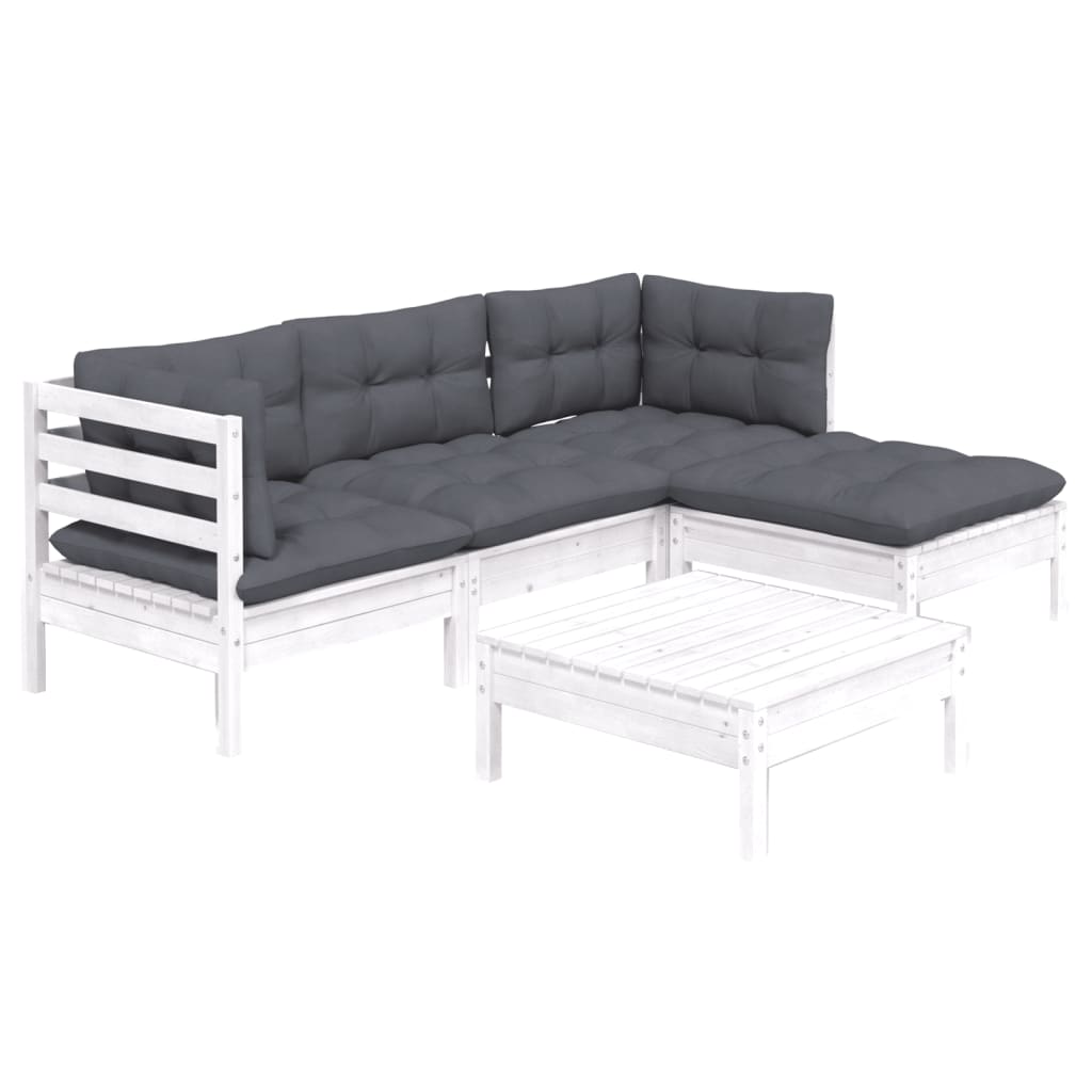 vidaXL Set mobilier grădină cu perne, 5 piese, alb, lemn de pin